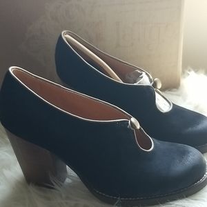 Latigo black faux suede block heels